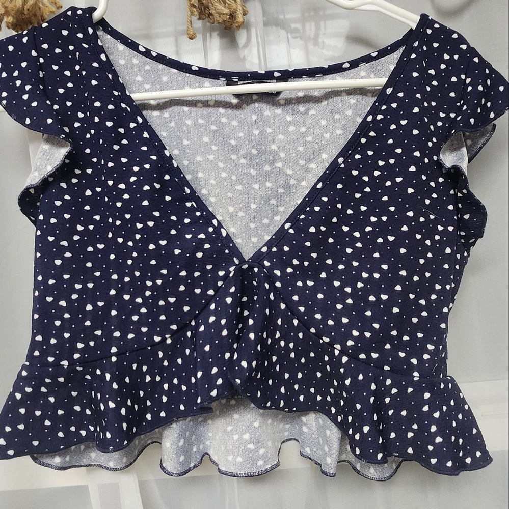 SHEIN Navy Blue Heart Pattern Crop Top